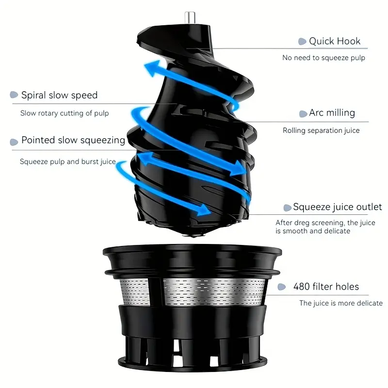 عصارة فواكه كهربائية تعمل بالضغط على البارد، عصارة خضار بطيئة بقدرة 300 واط للكرفس والجزر مع فتحة واسعة كبيرة وكوب عصير 800 مل، سهلة التنظيف