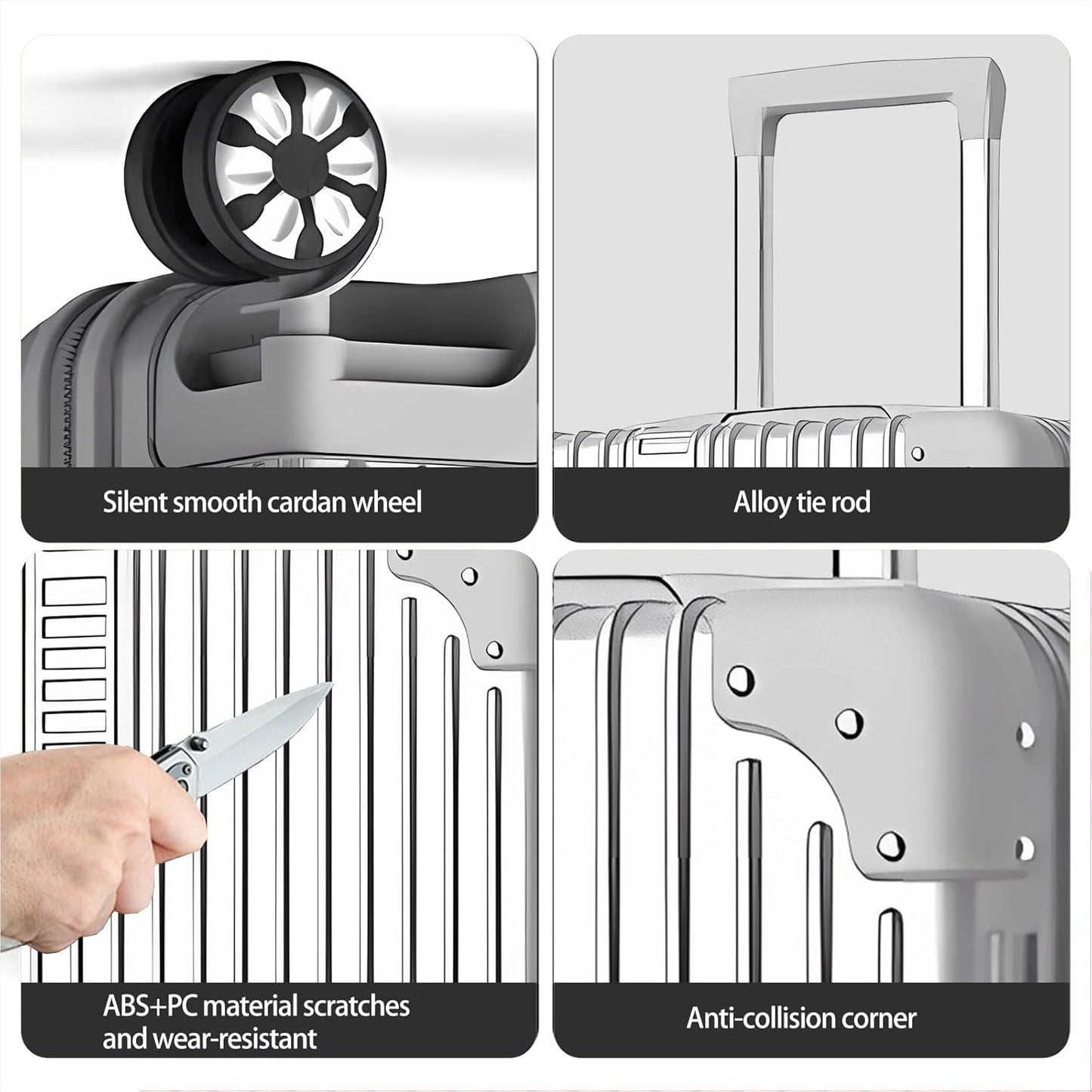 طقم حقائب السفر الصلب 4 قطع (14/20/24/28 بوصة) بعجلات دوّارة° 360