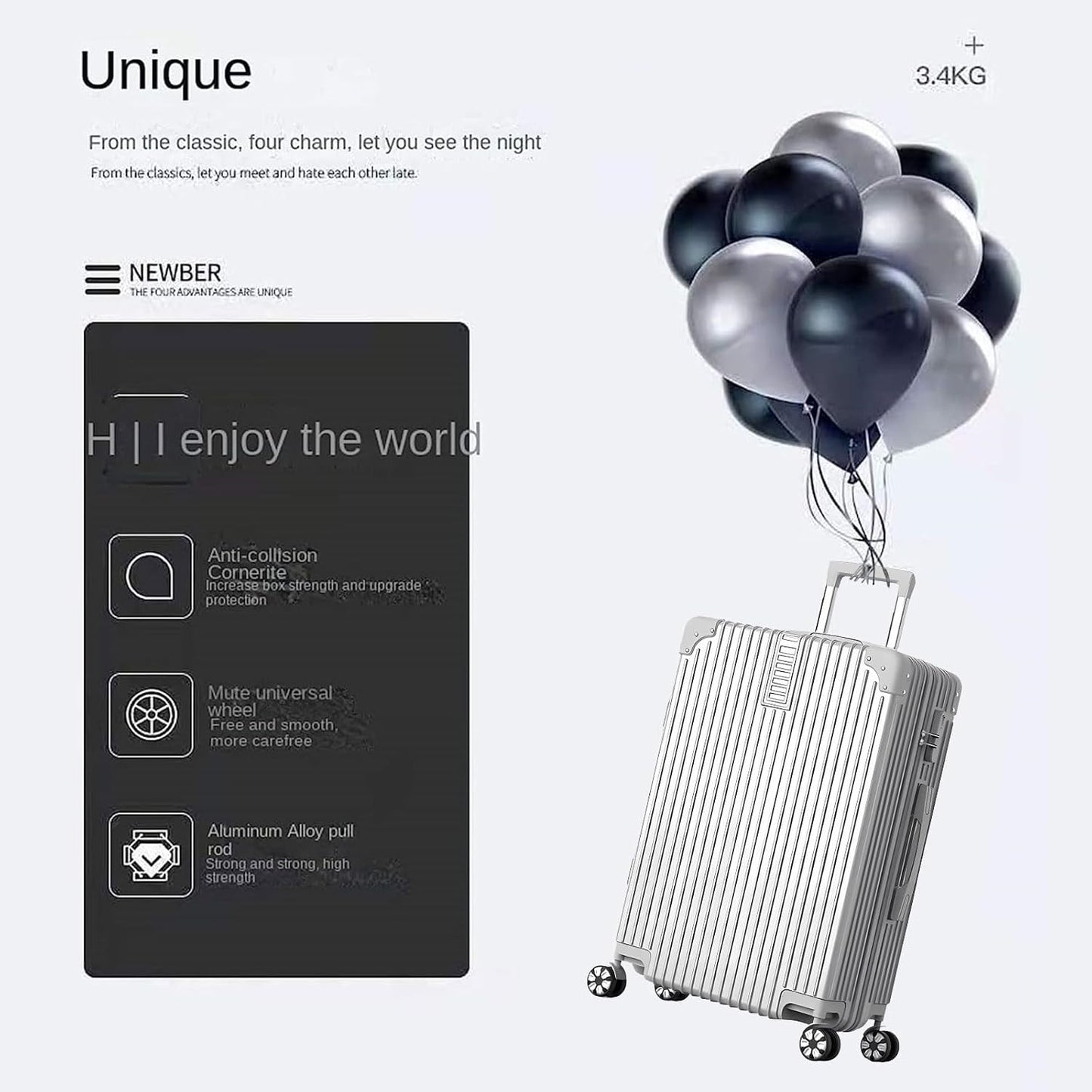 طقم حقائب السفر الصلب 4 قطع (14/20/24/28 بوصة) بعجلات دوّارة° 360